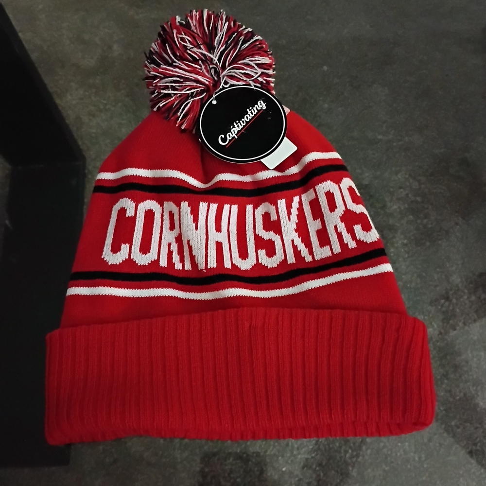 NCAA Cornhuskers Red Knit Pom Beanie